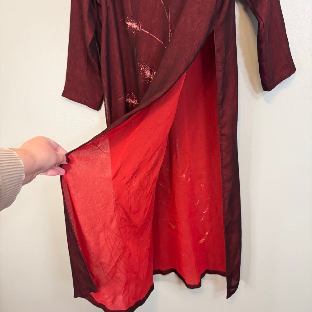 My Hauh Ao Dai Dress M/L Red Midi Vietnamese Cultural Ethnic Artsy Traditional - Picture 3 of 10